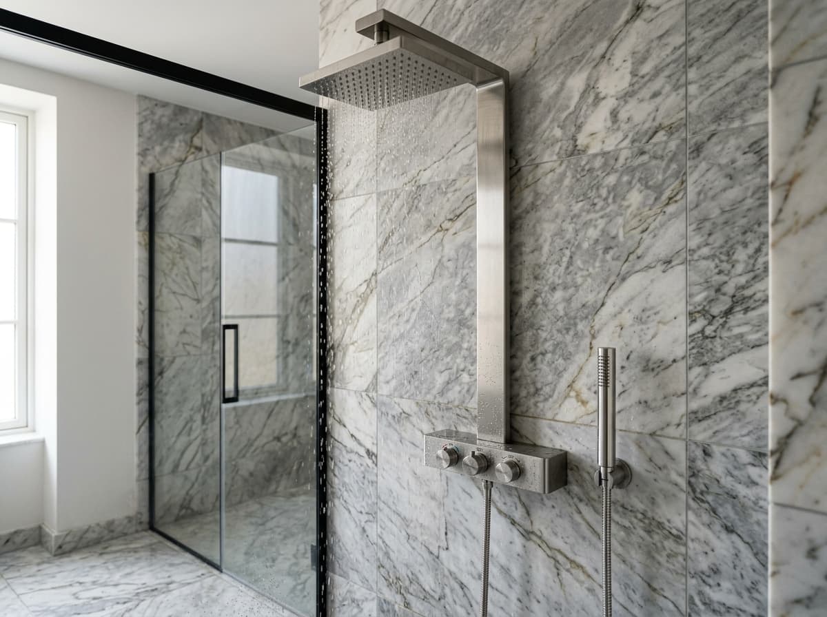 Ensemble douche effet pluie et mitigeur inox